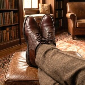 H.S. Trask Saddle Shoes Mens 11M Brown Leather Lace Up Braided Texture Oxford